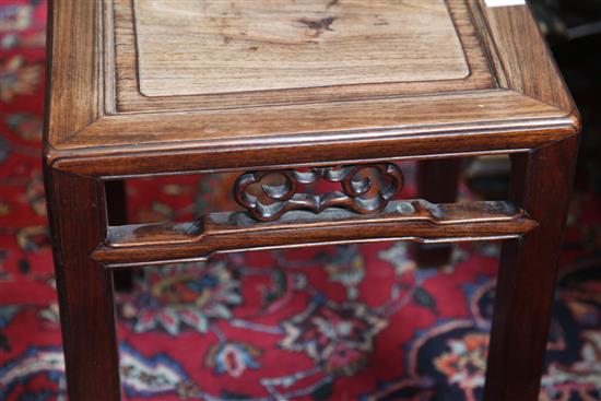 A pair of Chinese hongmu square tables, 19th century, width 41cm height 49cm